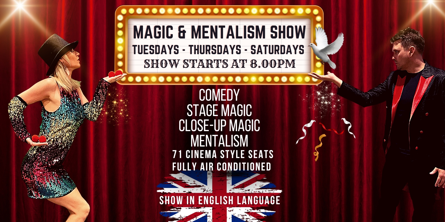 A poster for a magic and mentalist show at Illusions Theatre in Koh Samui